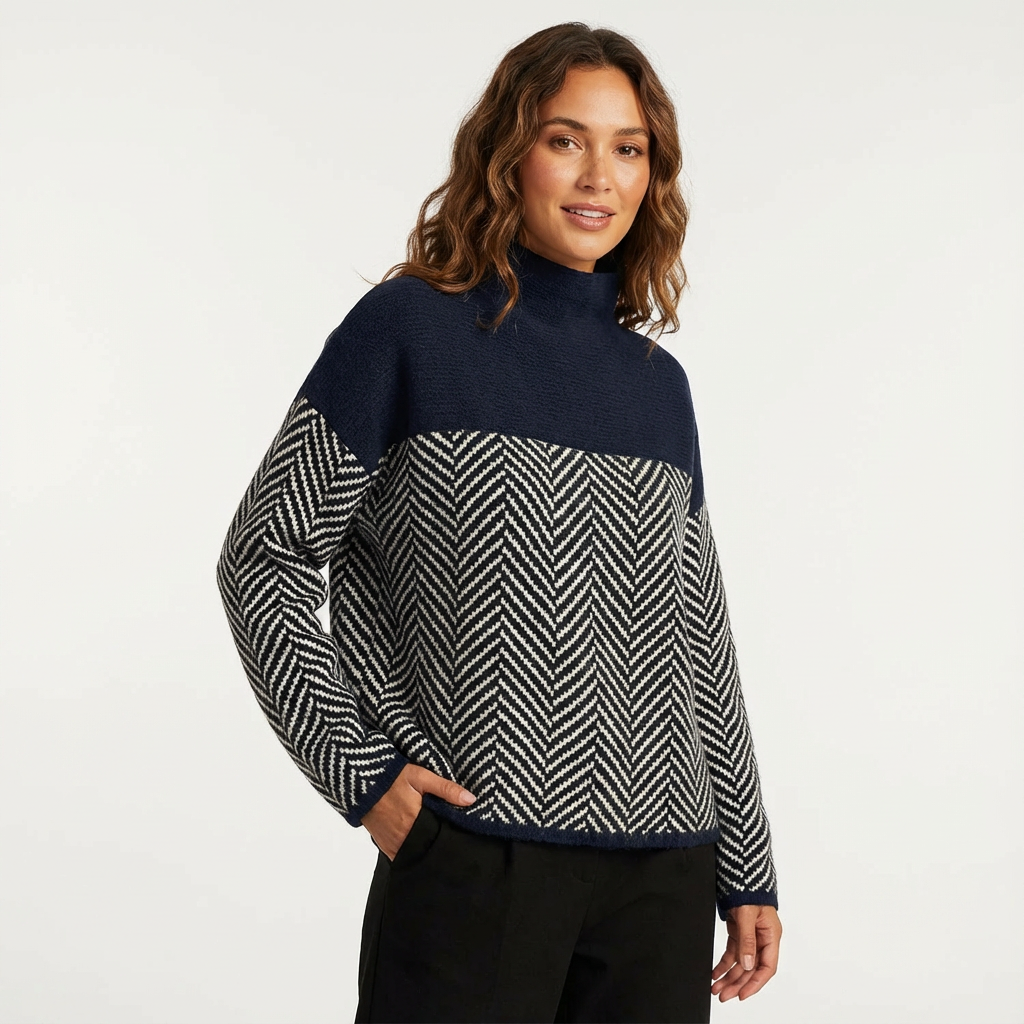 Dames Gebreide Trui Visgraat | Opstaande Kraag