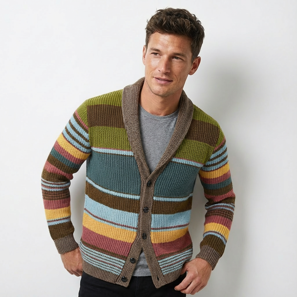 Heren Gebreid Vest Colorblock | Knoopsluiting