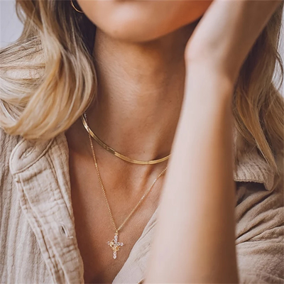 Kristallen Kruis Ring Ketting Dames