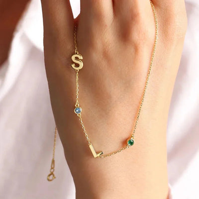 Familie Geboortesteen & Initialen Ketting