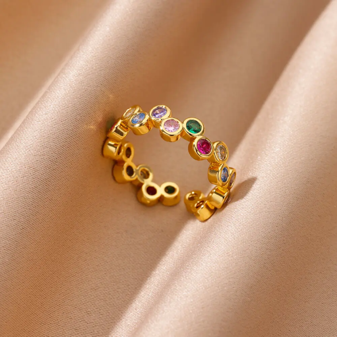 Gouden Multisteen Open Ring Dames