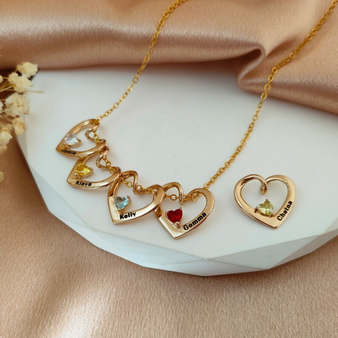 Gepersonaliseerde Geboortesteen Namen Hartjes Ketting