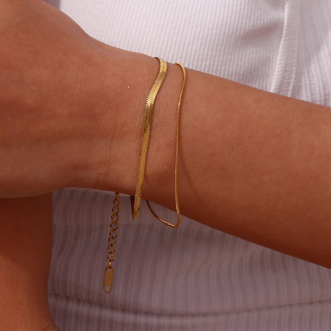 Dubbele Gouden Herringbone Armband Dames
