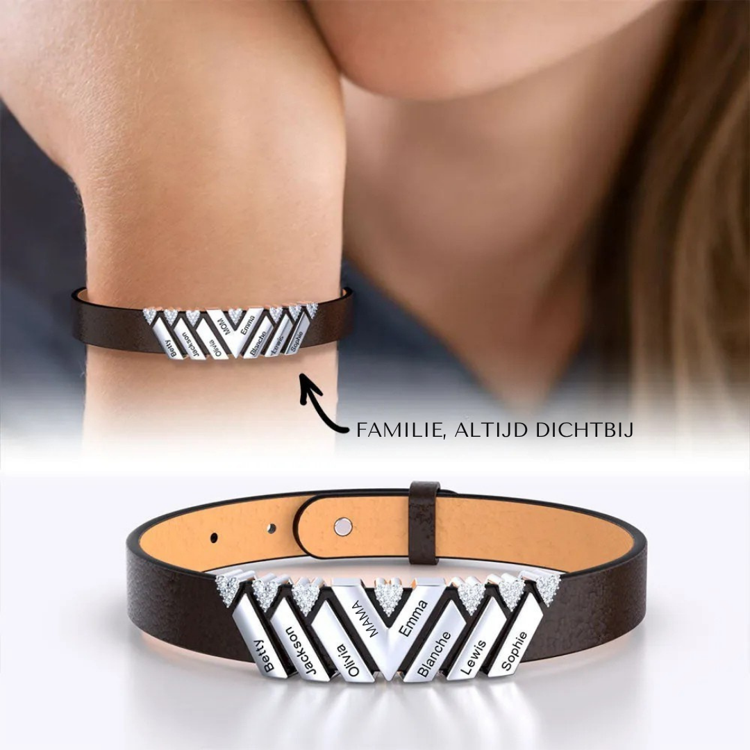 Gepersonaliseerde Namen Leren Armband met Hartkristal