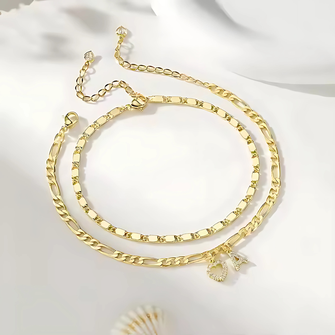 Gouden Diamanten Initiaal Enkelband Dames