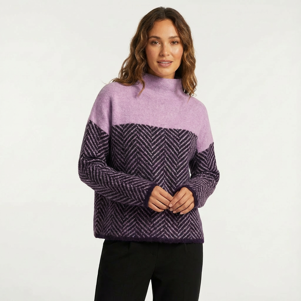 Dames Gebreide Trui Visgraat | Opstaande Kraag