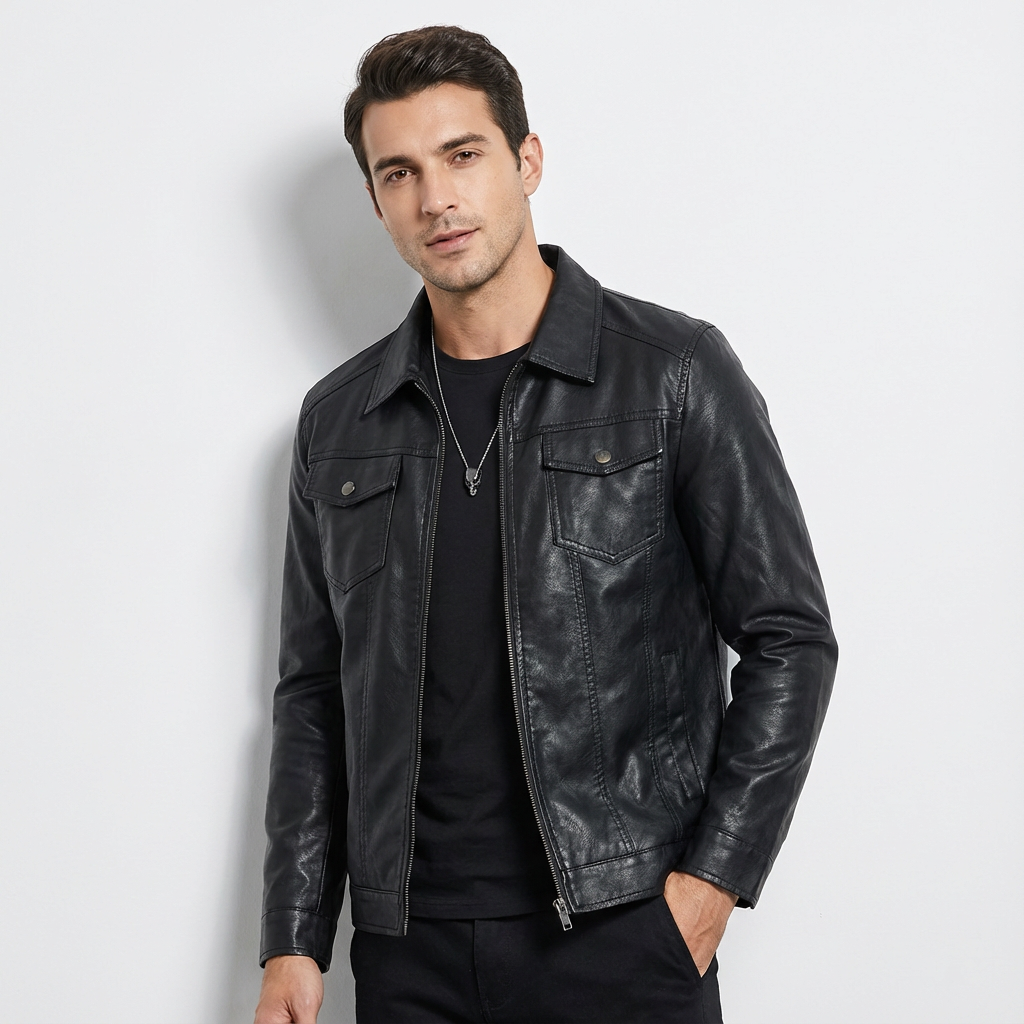 Heren Leren Bikerjack Zwart | Ritssluiting