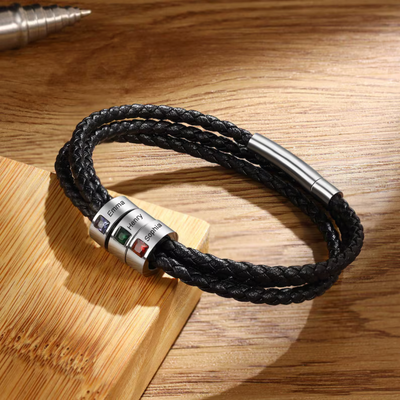 Leren Familie Geboortesteen Mannen Armband