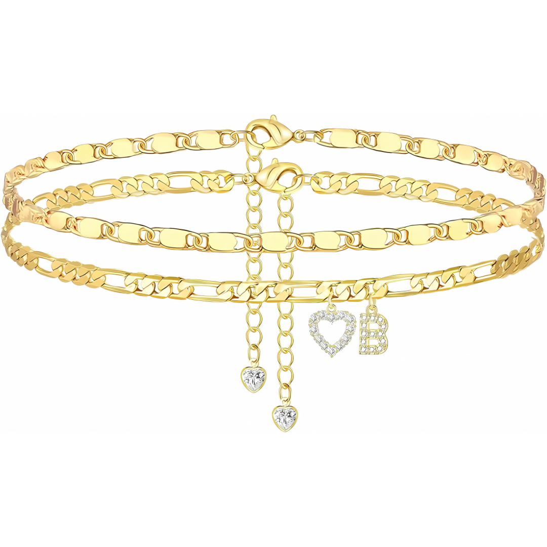 Gouden Diamanten Initiaal Enkelband Dames