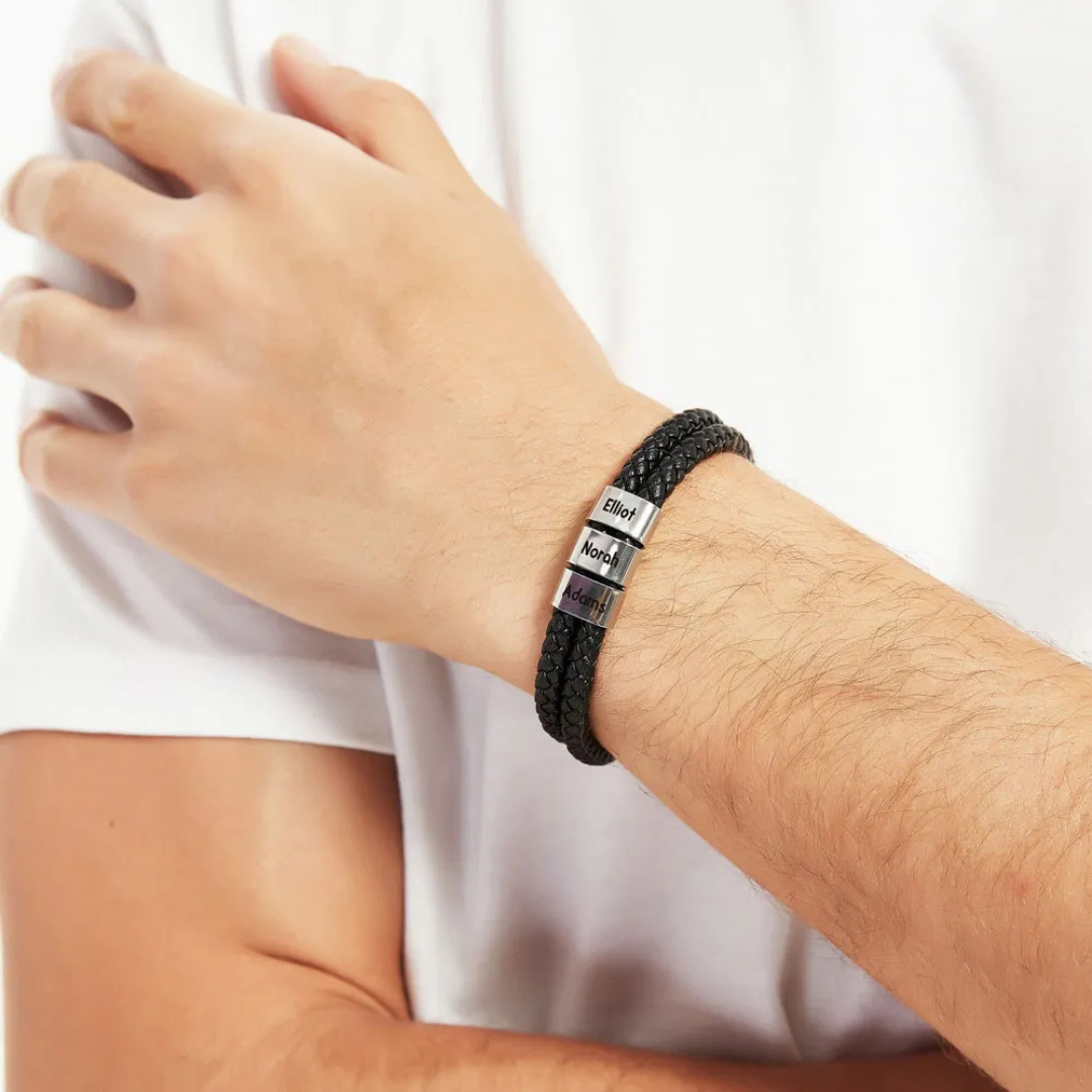 Leren Familie Namen Armband voor Hem
