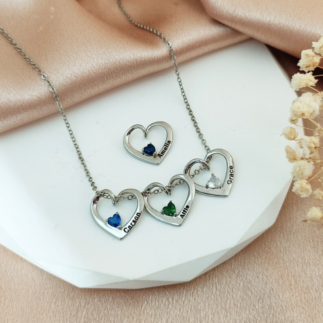 Gepersonaliseerde Geboortesteen Namen Hartjes Ketting