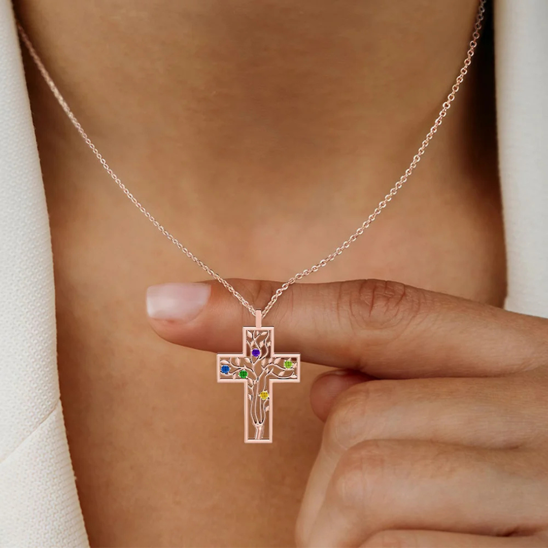 Familie Kruis Geboortesteen Ketting