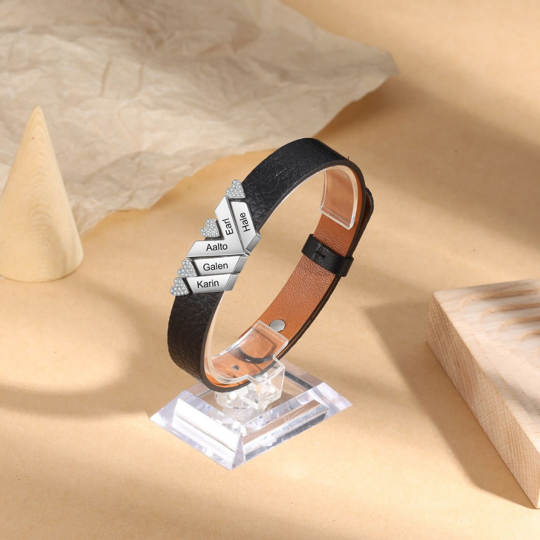 Gepersonaliseerde Namen Leren Armband met Hartkristal