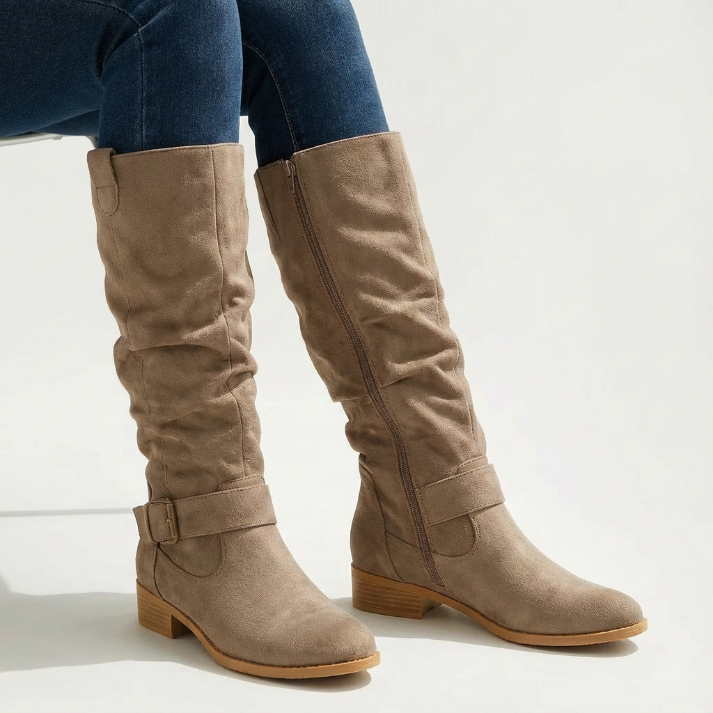 Dames Knielaarzen Suède Met Ritssluiting