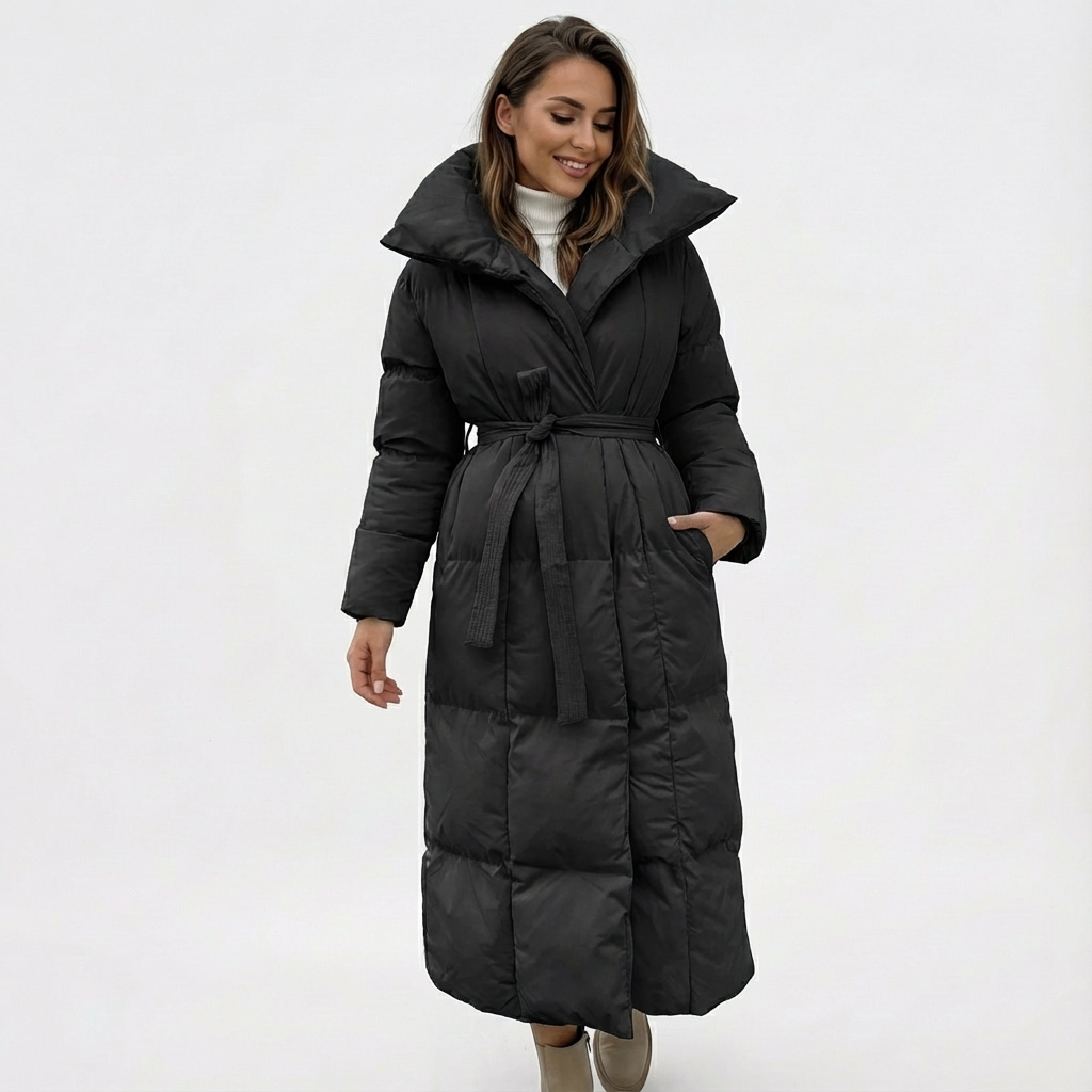 Dames Lange Winterjas Met Ceintuur