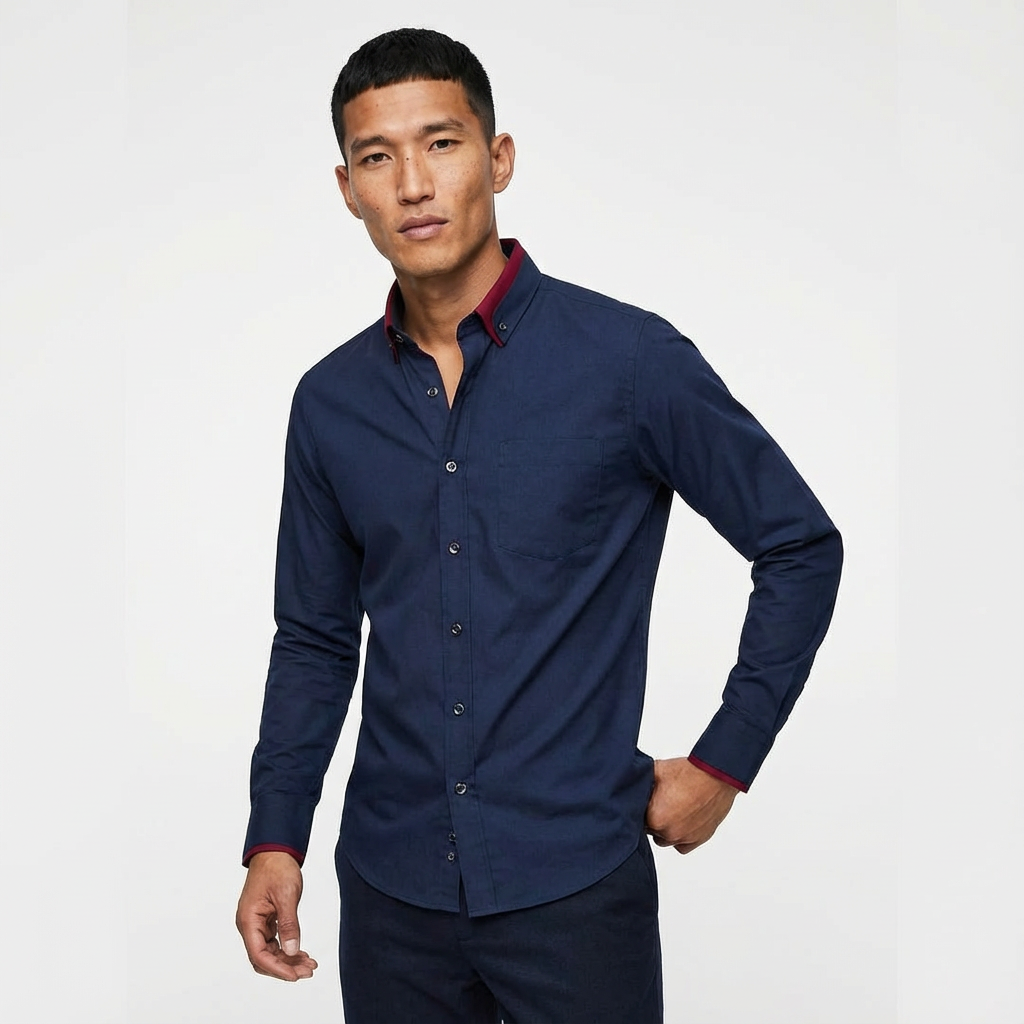 Heren Overhemd Stretch Katoen Lange Mouw