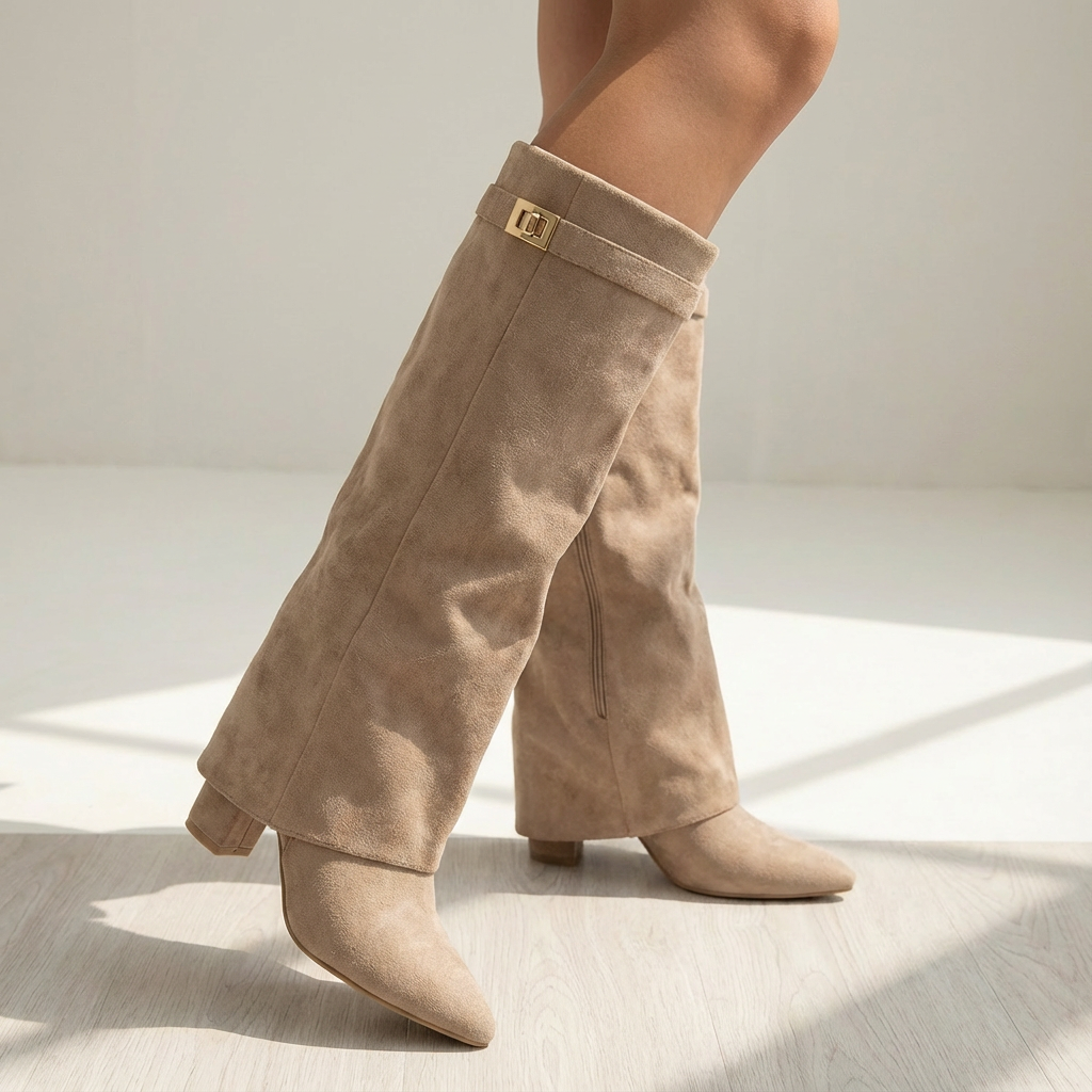 Dames Laarzen Suède Met Gouden Details