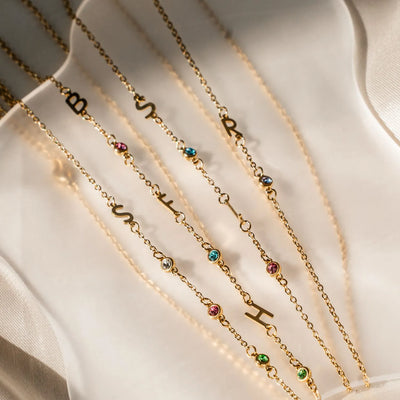 Familie Geboortesteen & Initialen Ketting