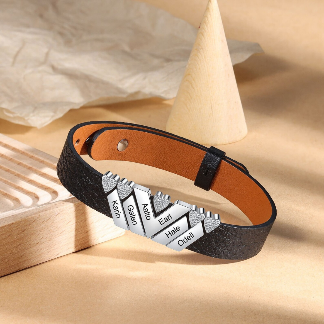 Gepersonaliseerde Namen Leren Armband met Hartkristal