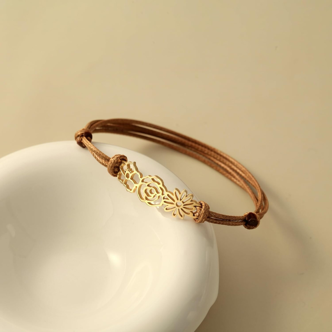 Gepersonaliseerde Geboortebloem Koord Armband