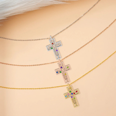 Familie Kruis Geboortesteen Ketting