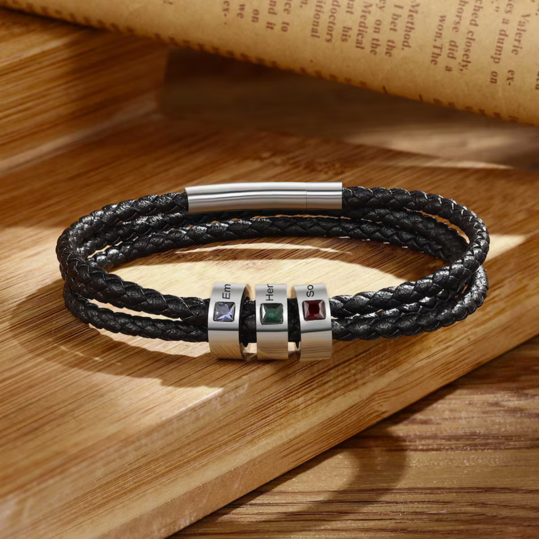 Leren Familie Geboortesteen Mannen Armband