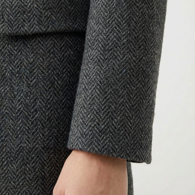 Dames Tweed Mantel Dubbelrijig Met Ceintuur