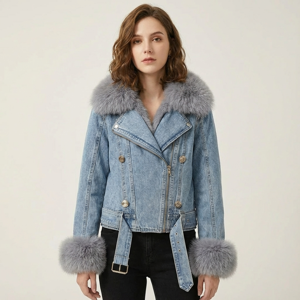 Dames Denim Jas met Vossenbontkraag