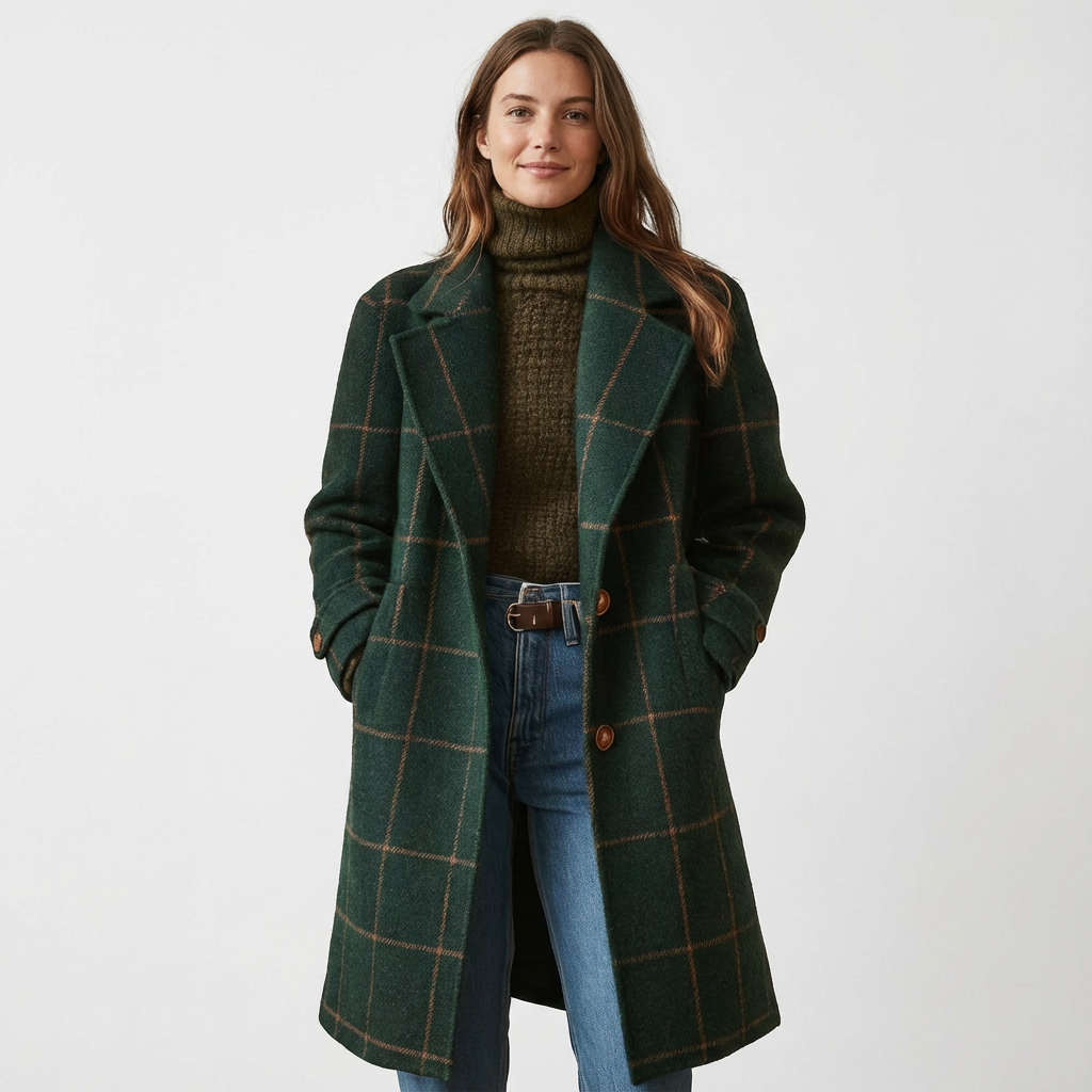 Dames Mantel Tweed Geruit