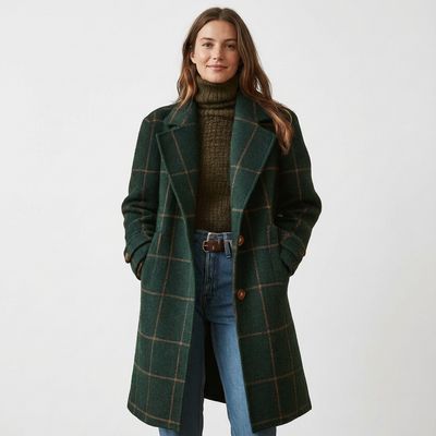 Dames Mantel Tweed Geruit