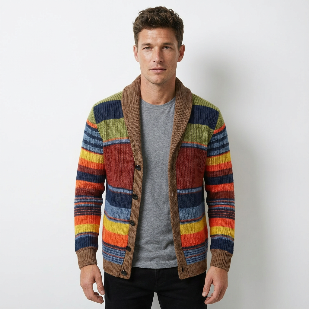 Heren Gebreid Vest Colorblock | Knoopsluiting