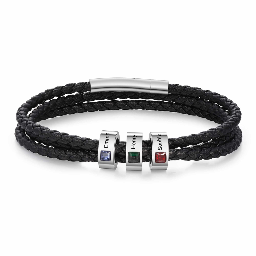 Leren Familie Geboortesteen Mannen Armband