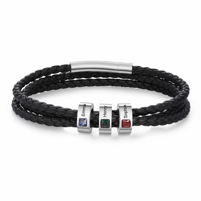 Leren Familie Geboortesteen Mannen Armband