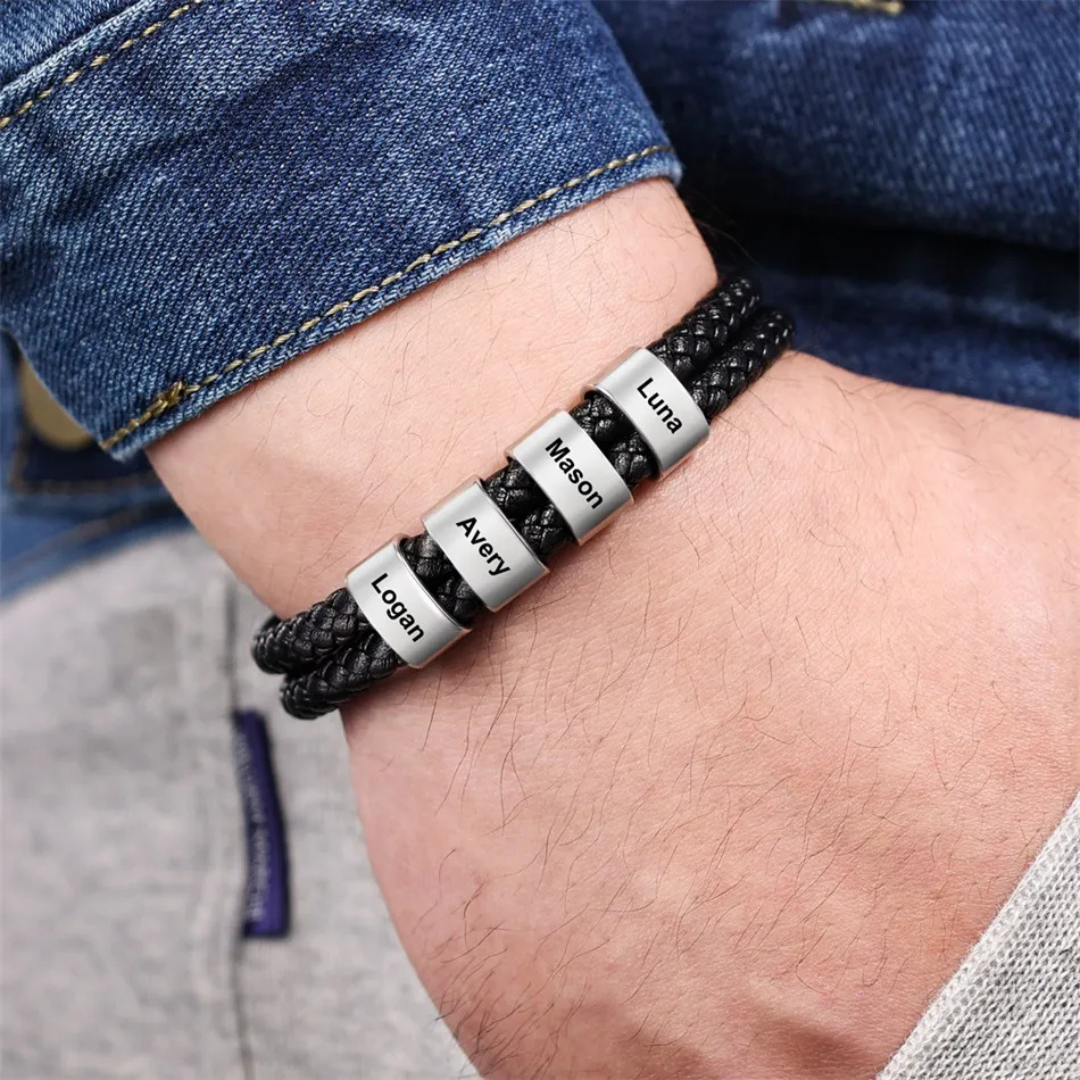 Leren Familie Namen Armband voor Hem