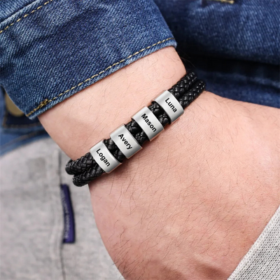 Leren Familie Namen Armband voor Hem