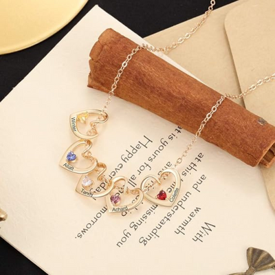 Gepersonaliseerde Geboortesteen Namen Hartjes Ketting