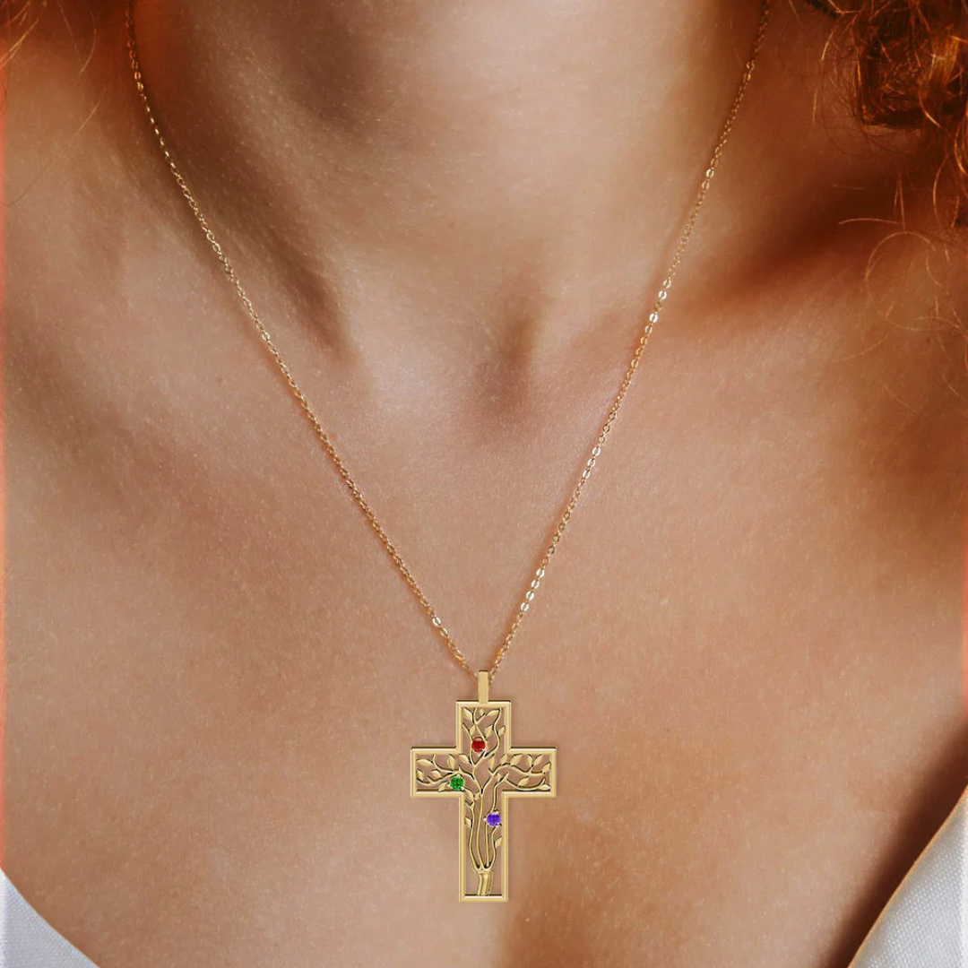 Familie Kruis Geboortesteen Ketting