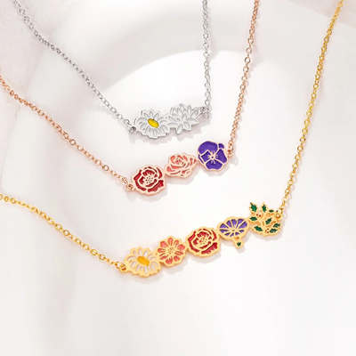 Gepersonaliseerde Gekleurde Geboortebloem Ketting
