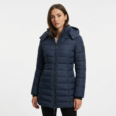 Dames Lange Pufferjas Met Capuchon