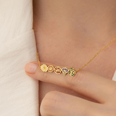 Gepersonaliseerde Gekleurde Geboortebloem Ketting