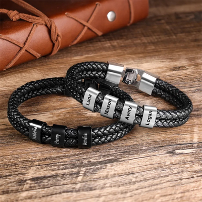 Leren Familie Namen Armband voor Hem