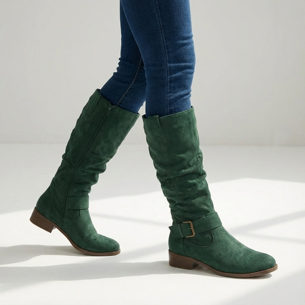 Dames Knielaarzen Suède Met Ritssluiting