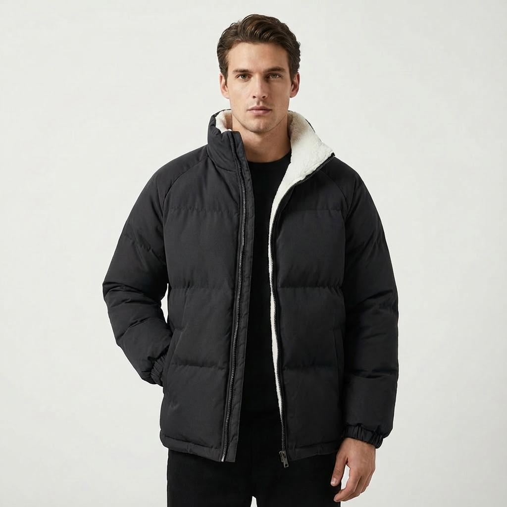 Heren Pufferjas Fleecevoering Met Hoge Kraag