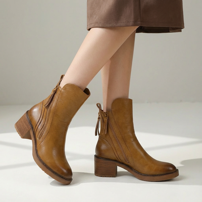 Dames Enkellaarsjes Kunstleer Met Ritssluiting