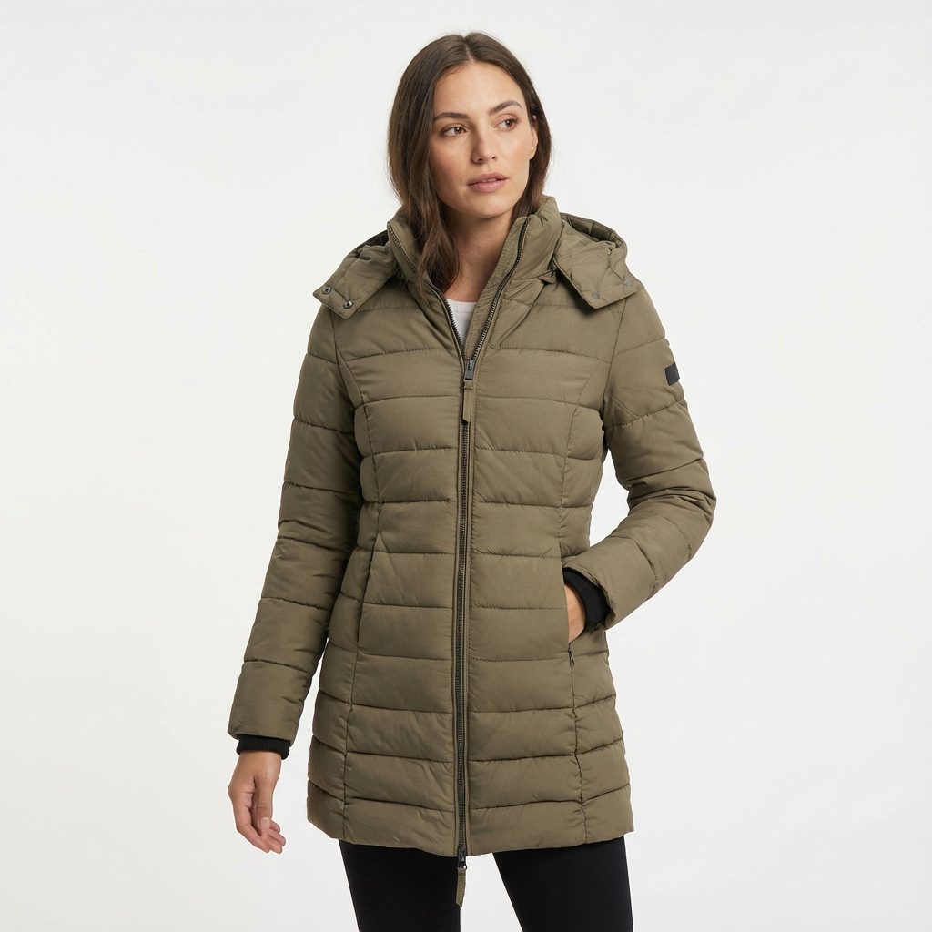 Dames Lange Pufferjas Met Capuchon