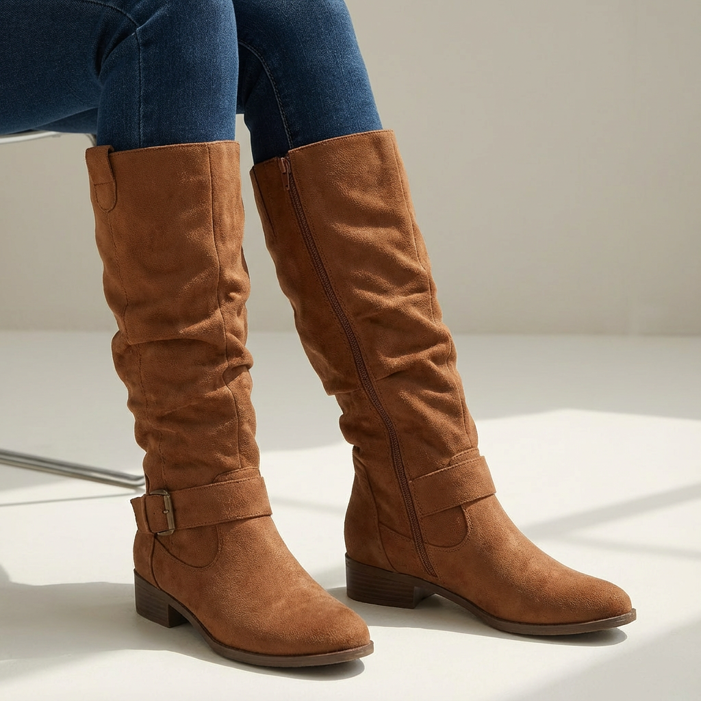 Dames Knielaarzen Suède Met Ritssluiting