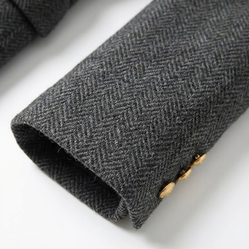 Dames Tweed Mantel Dubbelrijig Met Ceintuur