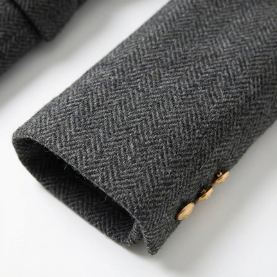 Dames Tweed Mantel Dubbelrijig Met Ceintuur