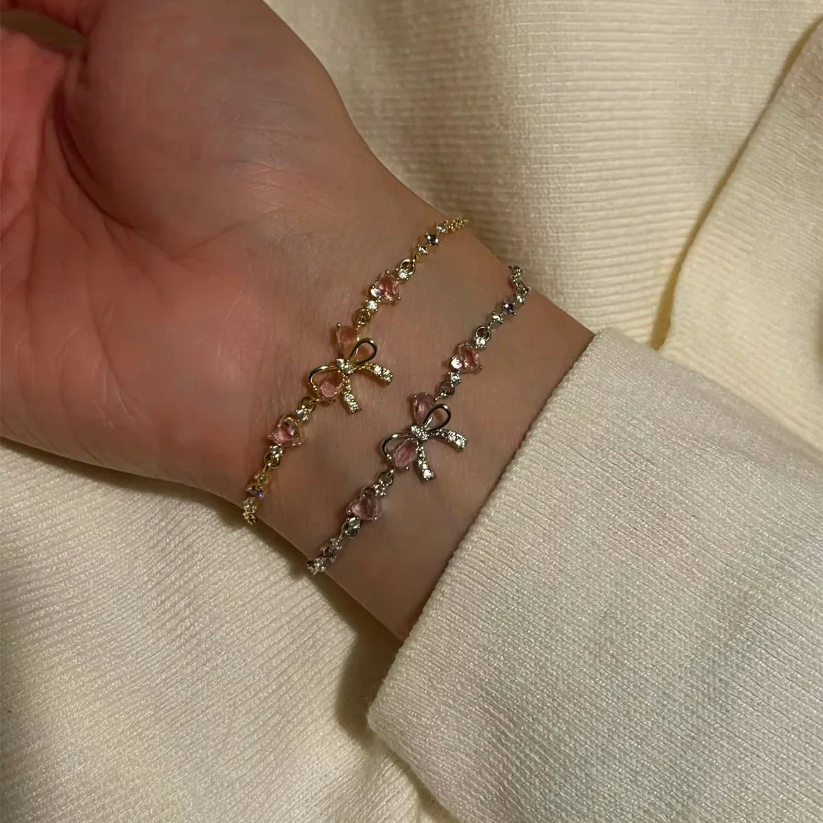 Strik Roze Diamantjes Armband Dames