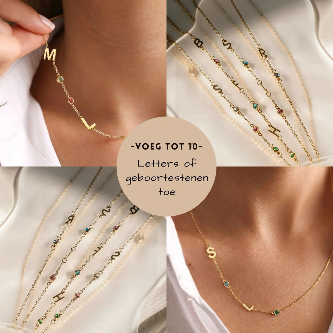 Familie Geboortesteen & Initialen Ketting